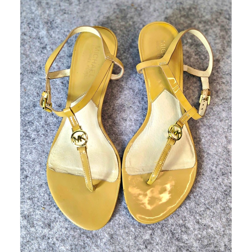 Michael Kors Women's Beige Thong Sandals Ankle Strap Buckle Logo 8.5